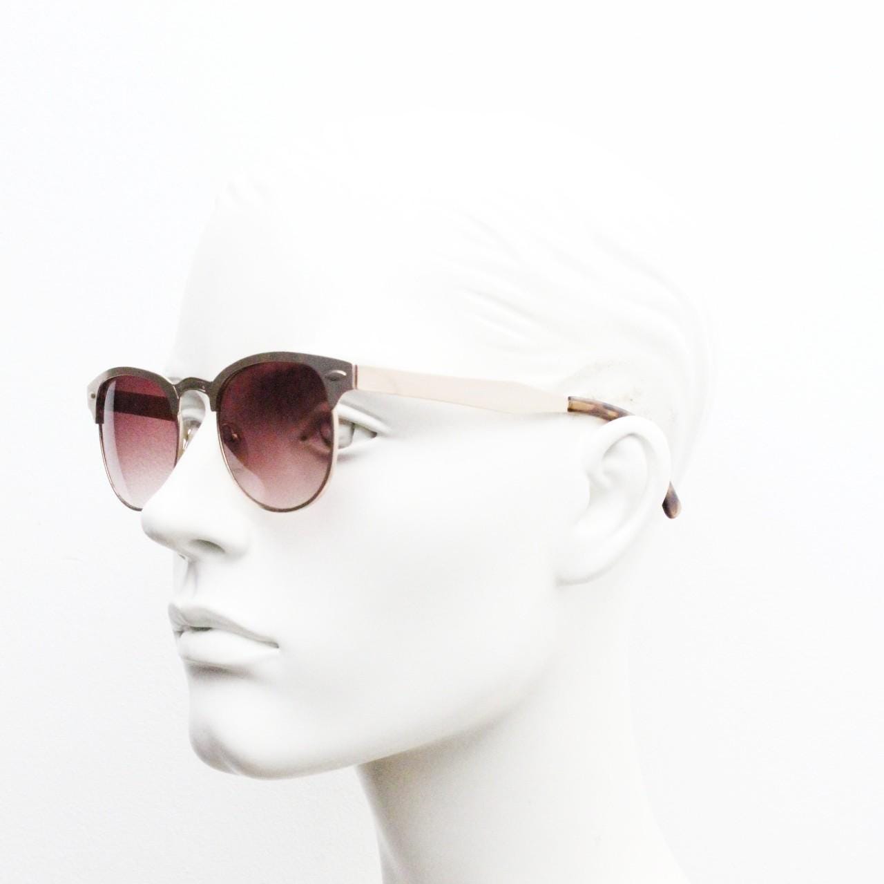 90s vintage gold browline sunglasses. All time classic 50s, 60s design in solid metal satin finish frame with brown lenses