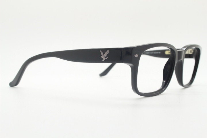 Lyle and Scott rectangular eye glasses. Classical plain black gloss 60s design optical frames. Prescription. RX Spectacles. Men mod vintage