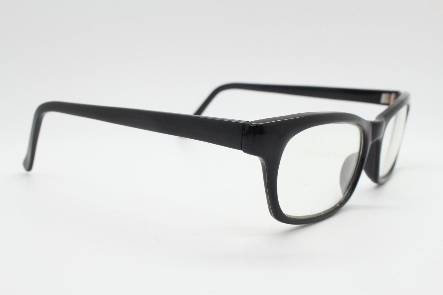 90s vintage black low profile glasses. 60s design rectangular gloss acetate optical frames. Prescription eyeglasses. RX Spectacles. BNWT NOS