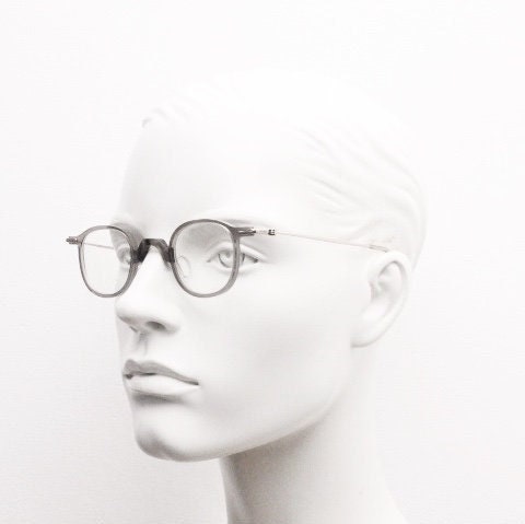Snow small square eye glasses. Transparent grey acetate optical frames with unbreakable titanium arms. 20s style Prescription spectacles. RX