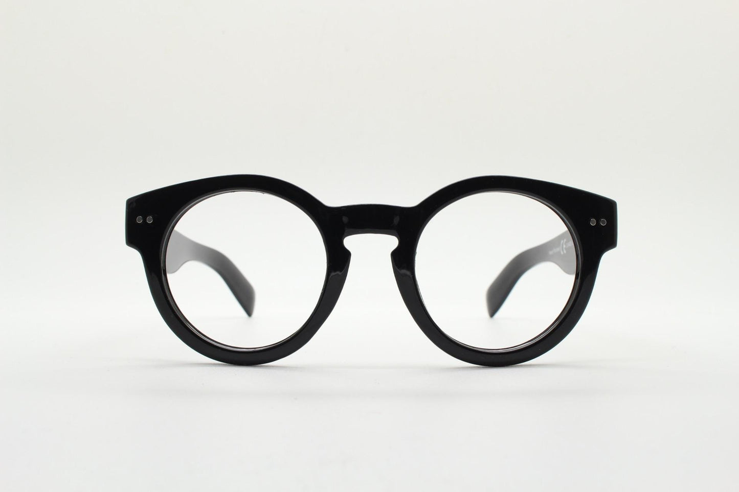 90s vintage plain black round eye glasses. 30s, 20s design optical frames with a keyhole bridge. Prescription eyeglasses. RX spectacles. NOS
