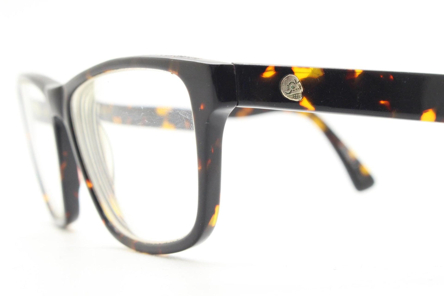 Cheap Monday rectangular low profile eye glasses. Dark brown tortoise gloss finish acetate optical frames. Prescription RX spectacles