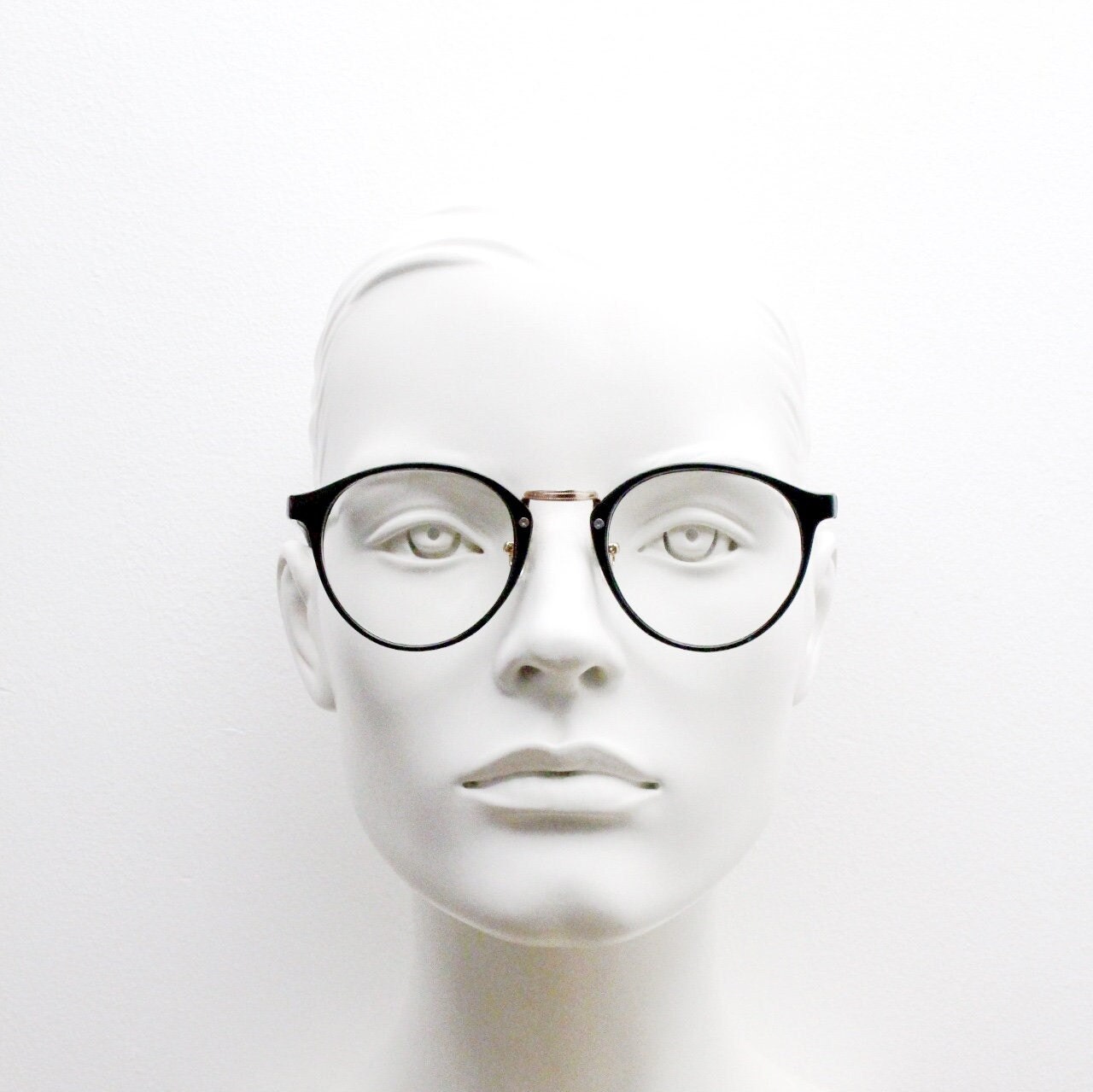 90s vintage slender frame glasses. Black with gold bridge optical frames. 40s, 50s style prescription eyeglasses. Clear lens eyeglasses. RX