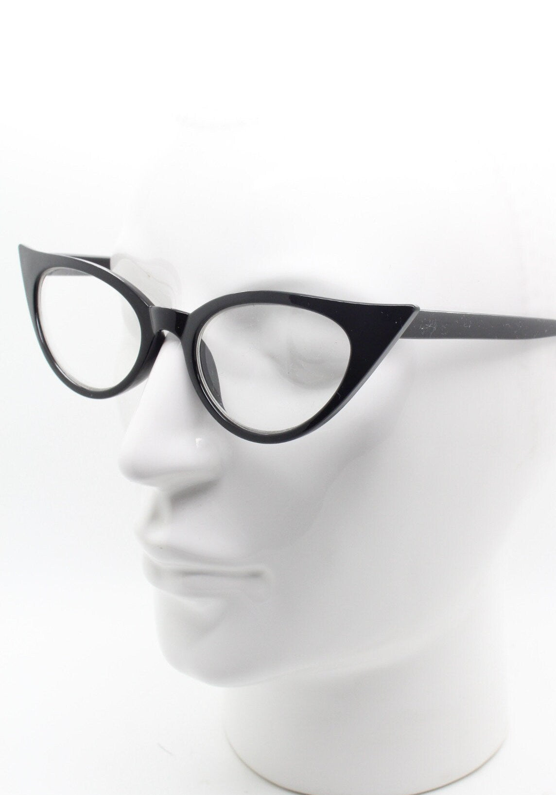Y2K pointed cat eye glasses. Vintage black slender clear lens optical frame. Womens prescription eyeglasses. 50s style rockabilly spectacles