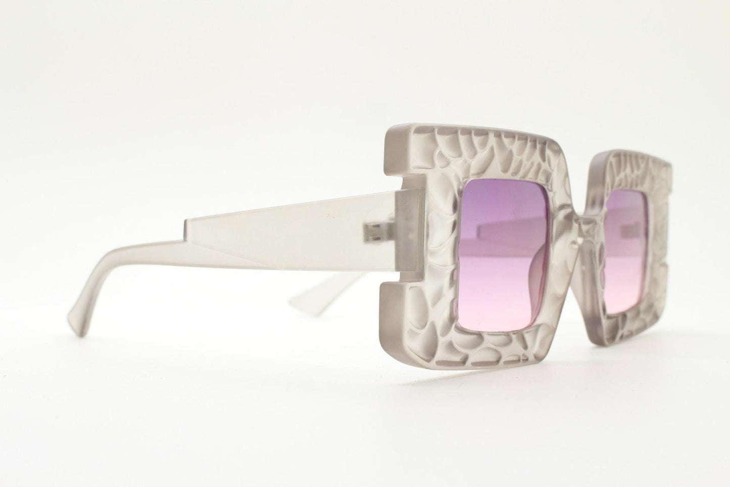Vintage oversized square sunglasses. Women's radical fashion poseur shades with abstract patterned transparent frame with pink lenses. BNWT