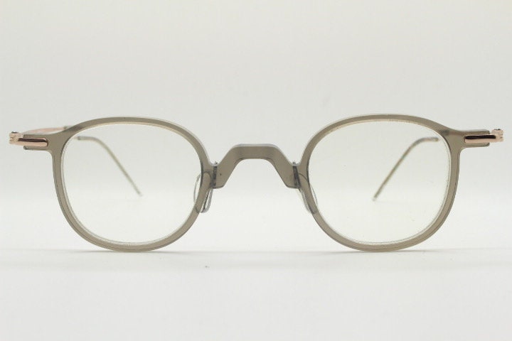 Snow small square eye glasses. Transparent grey acetate optical frames with unbreakable titanium arms. 20s style Prescription spectacles. RX