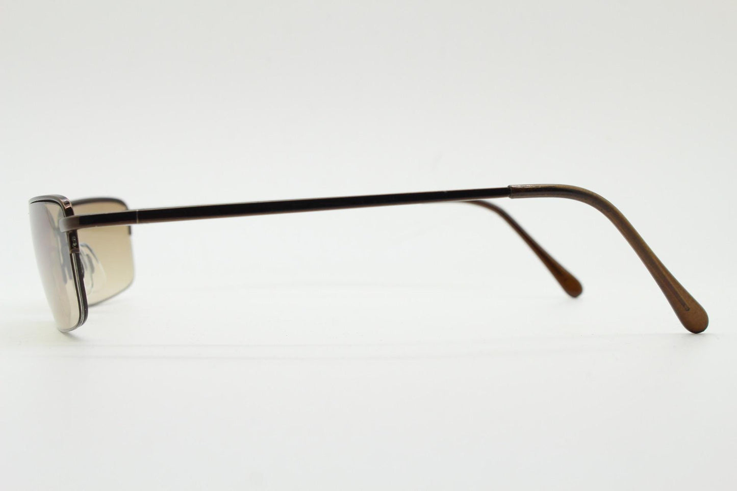 90s vintage small rectangular sunglasses. Minimal solid metal brown chrome half frame with light tone lenses. 2000's. Y2K. NOS. BNWT