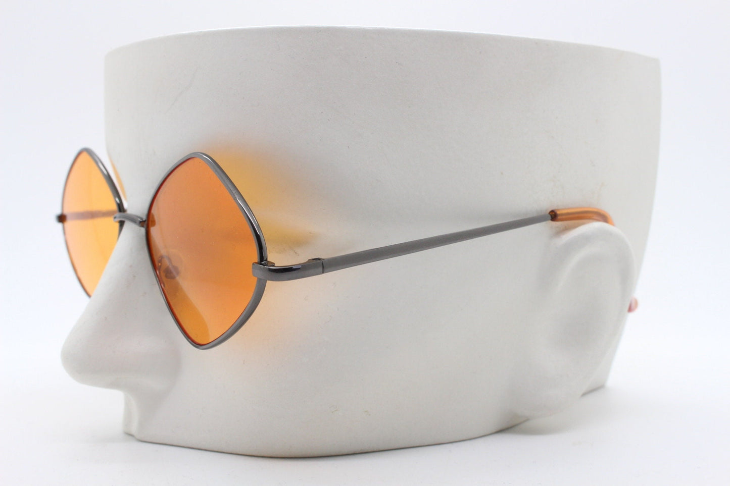 90s vintage diamond sunglasses. Minimal bronze brown psychedelic mod style frame with blazing orange lenses. Unused BNWT