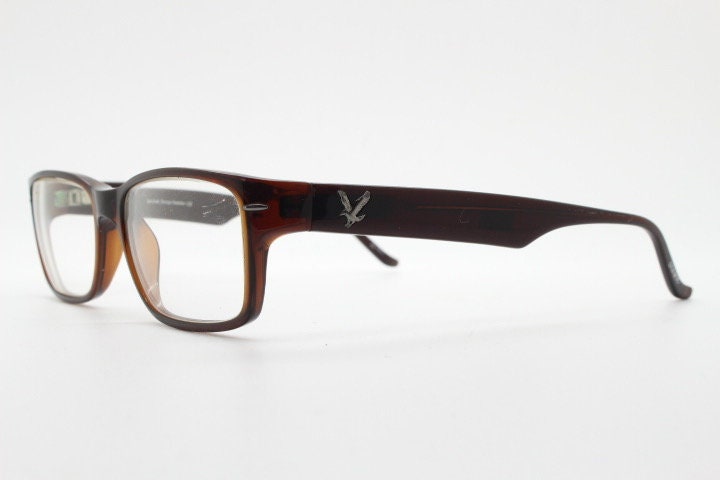 Lyle and Scott rectangular flat top eye glasses. Dark brown gloss optical frames. Prescription eyeglasses. RX Spectacles. Vintage