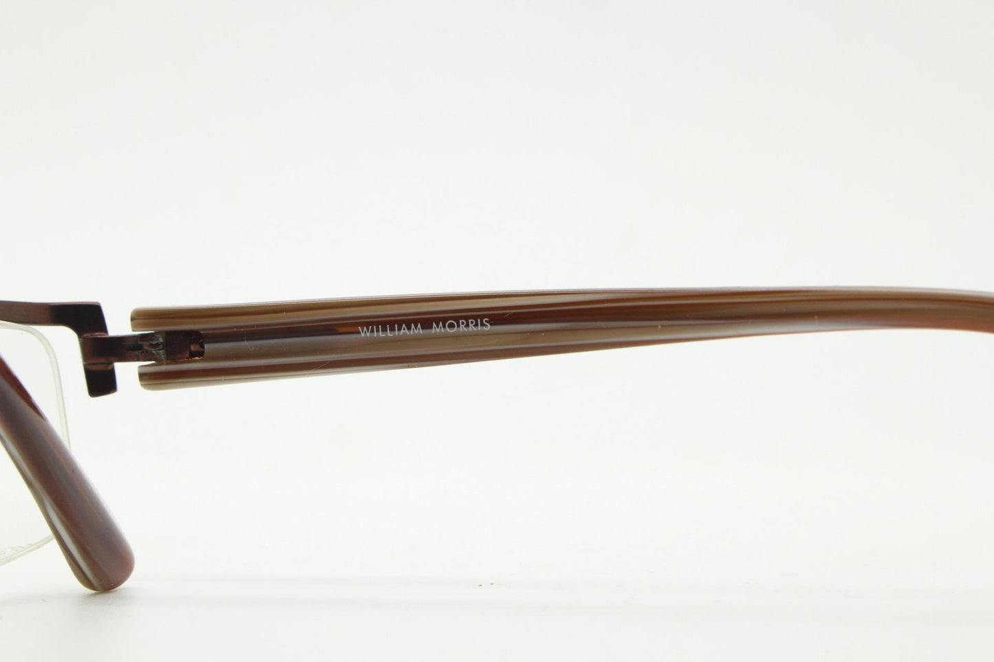 William Morris vintage rectangular eye glasses. Brown metallic brow line half frame with layered acetate arms. Prescription optical RX. NOS