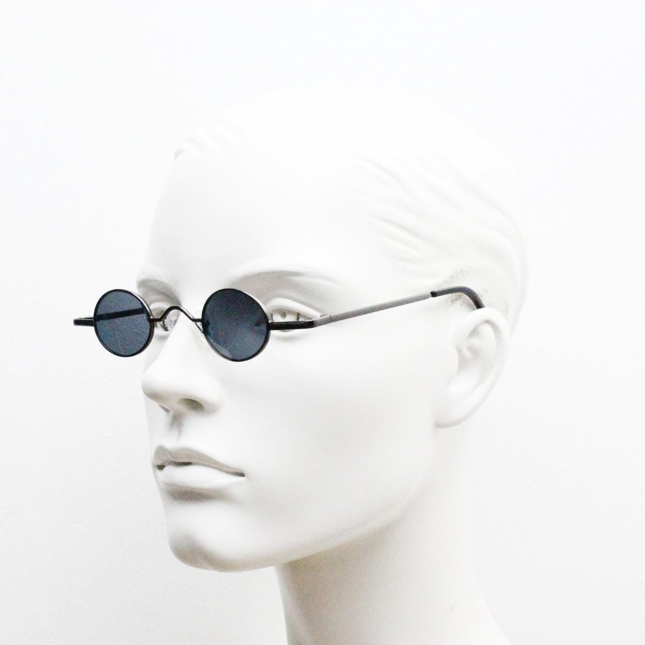 90s vintage small oval sunglasses. Imposing minimal grey gloss metal victorian antique style frame. Steampunk. Unused NOS