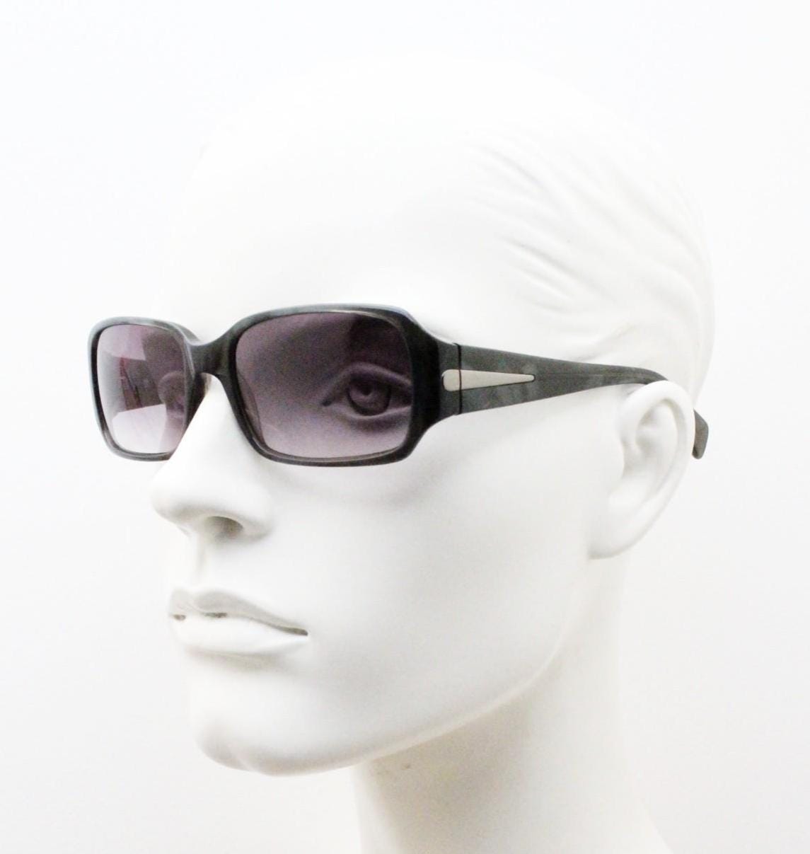 Key Enzo Y2k vintage wrap around curved rectangular sunglasses. Dark grey marbled acetate frame with gradient lenses. 2000's bug eye. NOS
