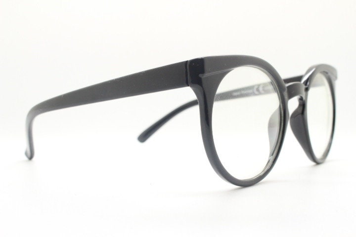 Y2K vintage round cat eye glasses. Black cateye optical frames. Womens prescription eyeglasses. Rockabilly. Clear lens spectacles. RX