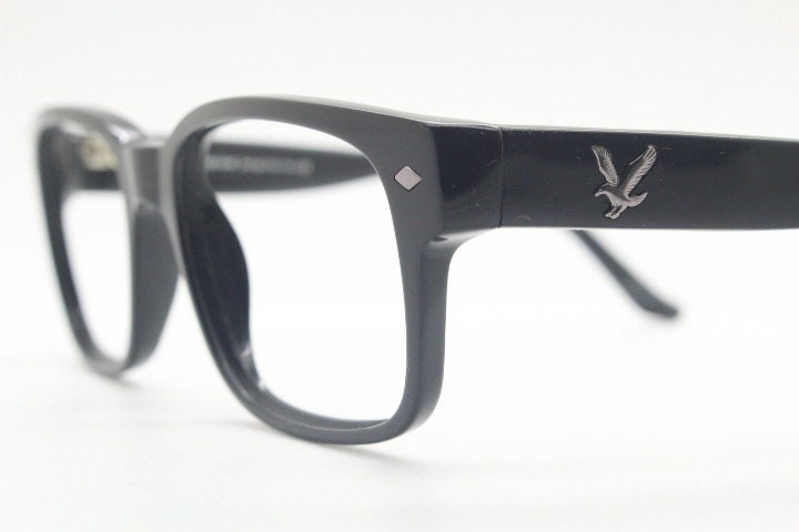 Lyle and Scott rectangular eye glasses. Classical plain black gloss 60s design optical frames. Prescription. RX Spectacles. Men mod vintage