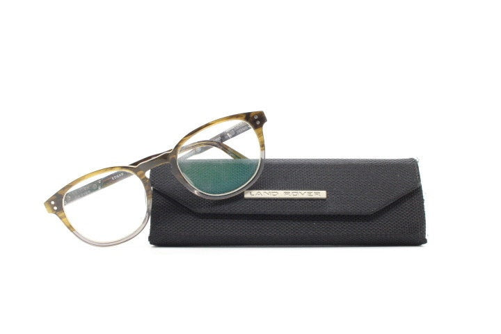 Land Rover vintage round 40s design eye glasses.Mottled brown and grey acetate optical frame with keyhole bridge. Prescription RX