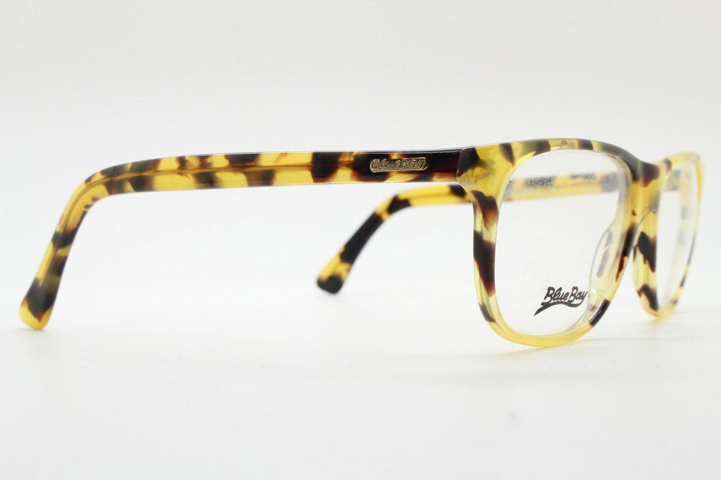 Blue Bay 90s vintage wayfarer design eye glasses made in Italy. Classic rectangular optical frame in honey tortoise. Prescription RX. NOS
