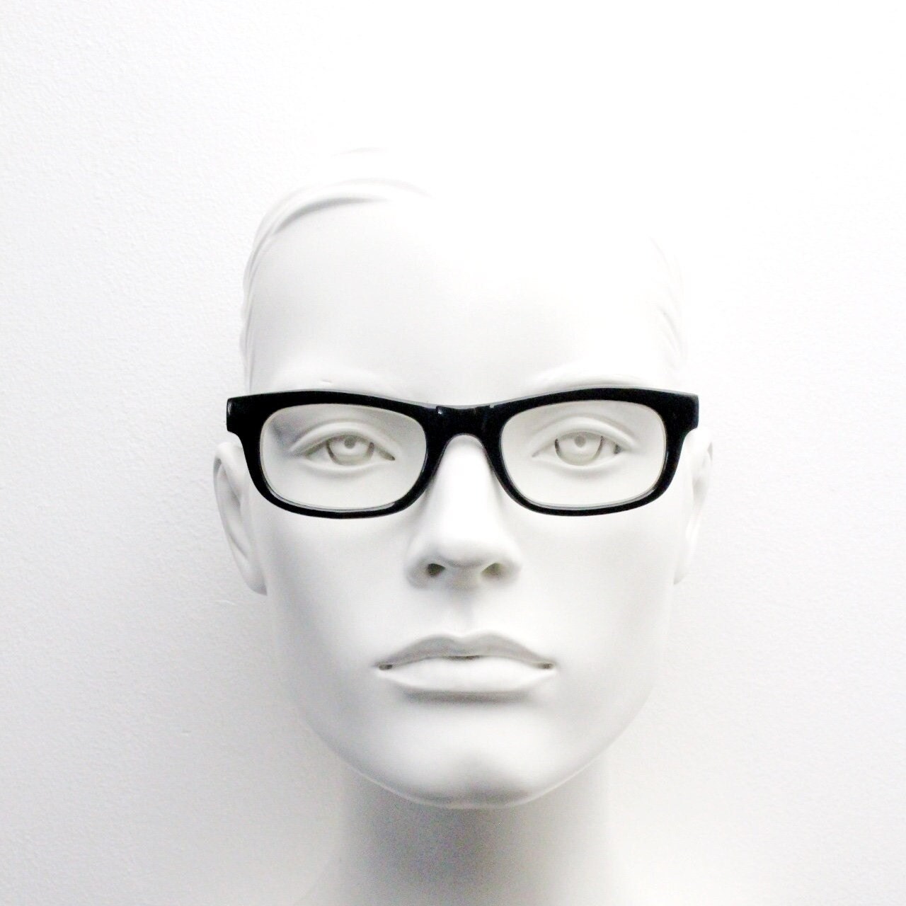 90s vintage black low profile glasses. 60s design rectangular gloss acetate optical frames. Prescription eyeglasses. RX Spectacles. BNWT NOS