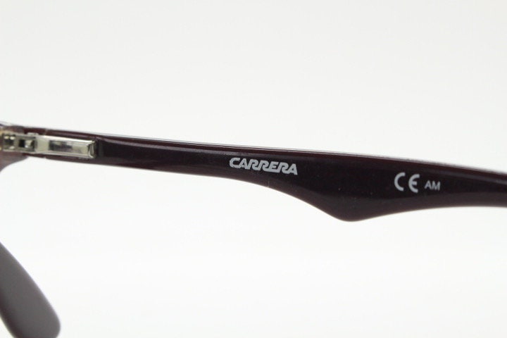 Carrera rectangular cat eye glasses. Deep purple layered acetate small cateye optical frames. Prescription eyeglasses. Vintage RX spectacles