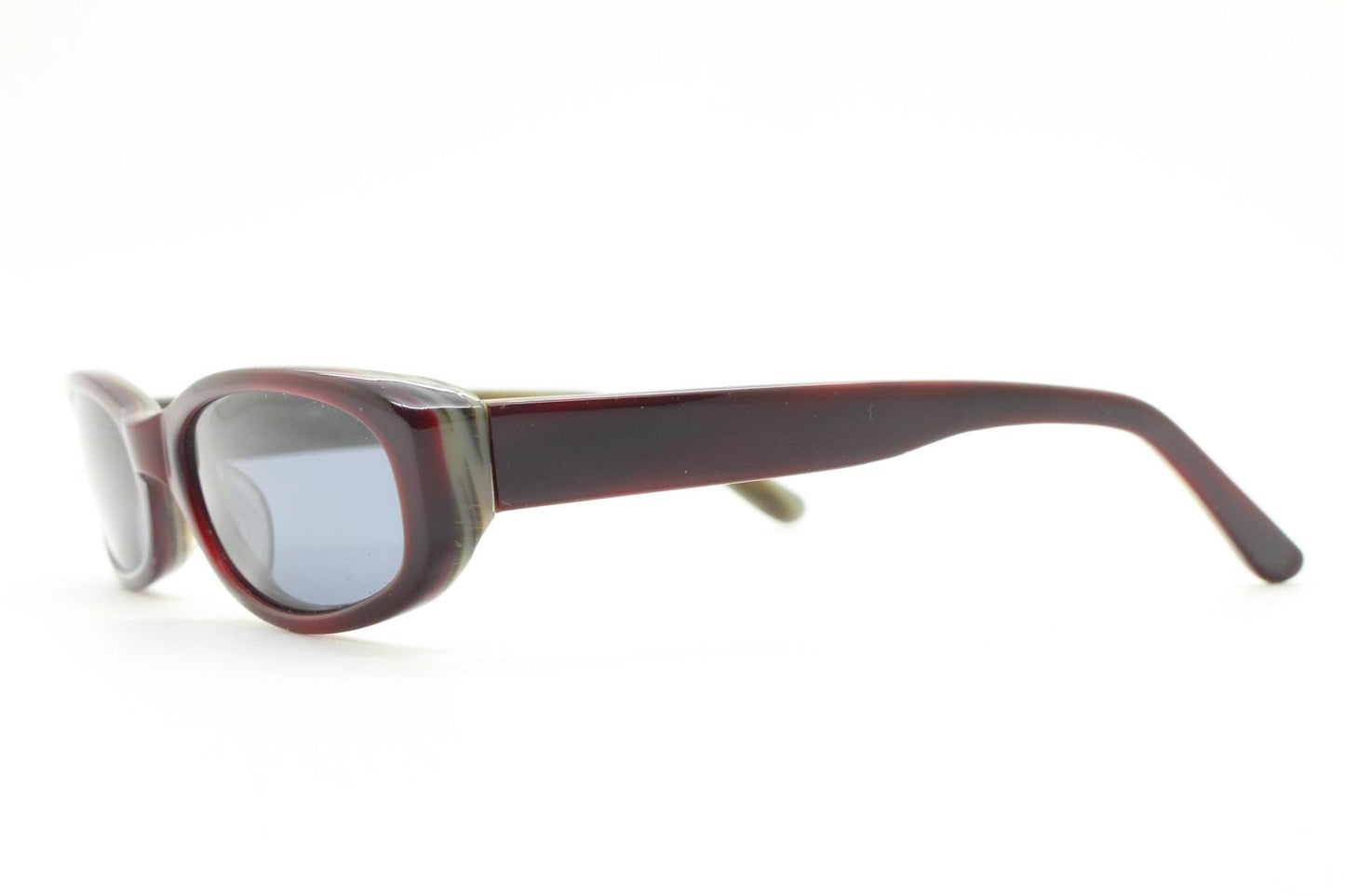 90s vintage rectangular sunglasses. Minimal low profile dark brown layered acetate frame with grey lenses. BNWT Unused NOS