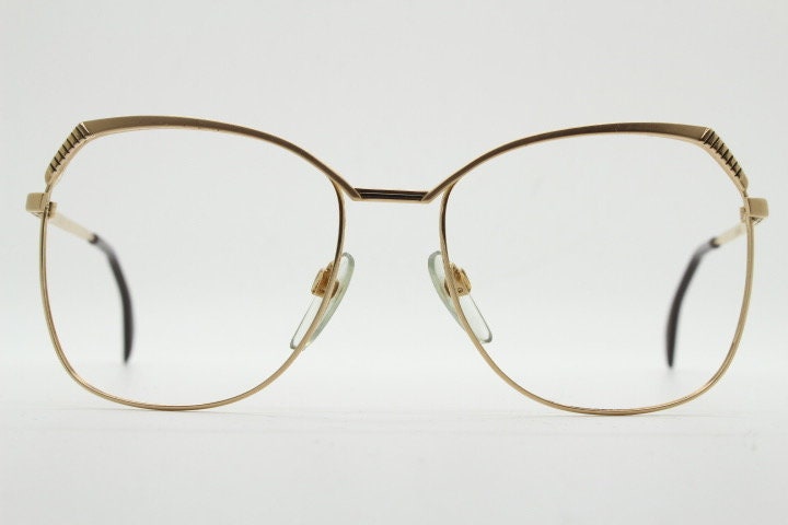Silhouette 70s vintage eye glasses made in Austria. Womens sophisticated oversized angular gold optical frame. Prescription eyeglasses. Rx
