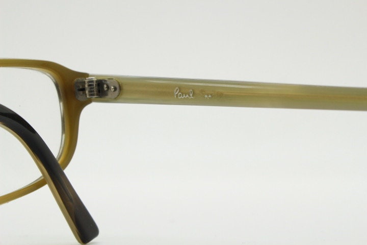 Paul Smith vintage rectangular glasses made in Japan. Dark brown low profile layered acetate optical frames. Prescription eyeglasses. RX