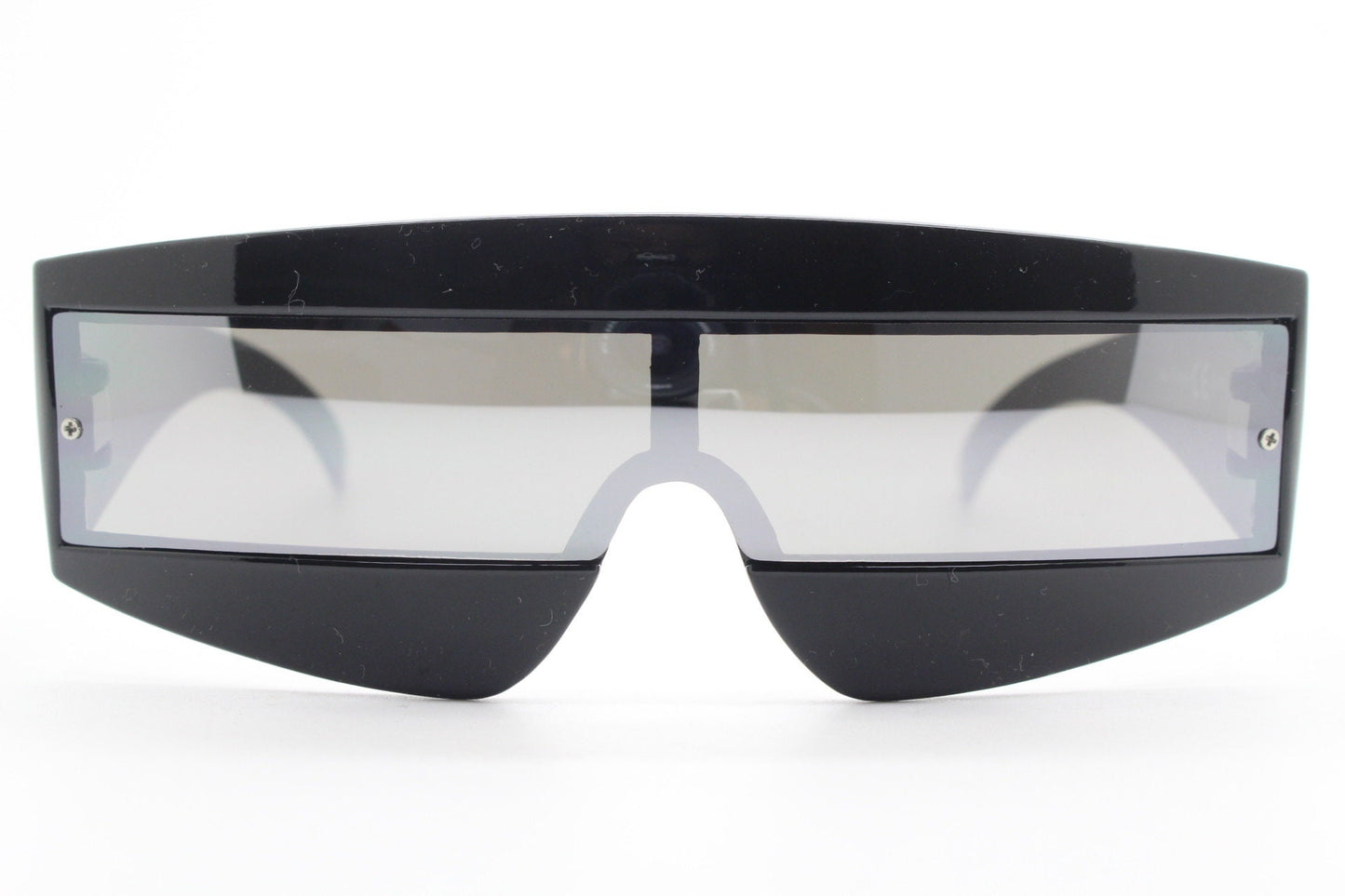 Y2K vintage square visor sunglasses. Black 80s style robot shield design mirror mask mono lens with full height arms. 2000s NOS BNWT