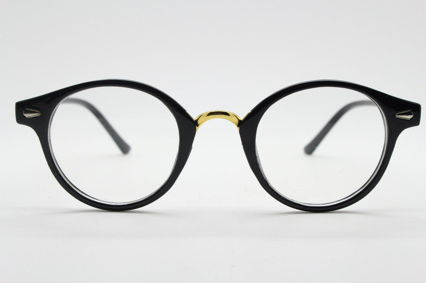 90s vintage slender frame glasses. Black with gold bridge optical frames. 40s, 50s style prescription eyeglasses. Clear lens eyeglasses. RX