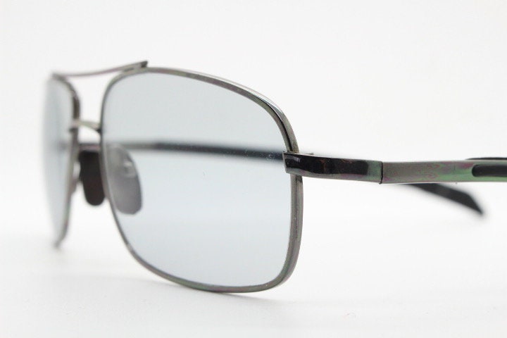 90s vintage modified rectangular aviator sunglasses. Gunmetal chrome frame aviators with light tone smoky grey lenses. Unused NOS
