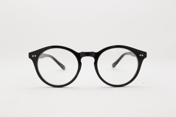 90s vintage small round glasses. 30s, 20s style black optical frames. Prescription eyeglasses with clear lens. RX spectacles