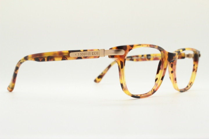 Cerruti 1881 rectangular eye glasses. Vibrant honey tortoise gloss acetate optical frame. Mens 90s vintage prescription. RX spectacles