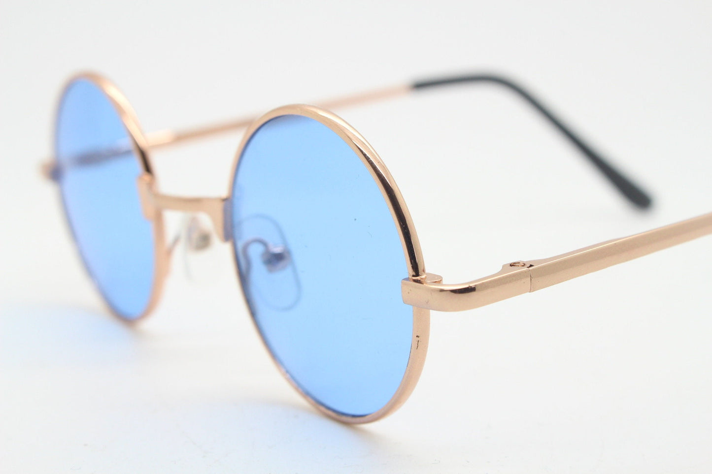 Kids 90s round vintage sunglasses. Rose gold metal frame with sky blue lenses. Childrens. John Lennon. BNWT
