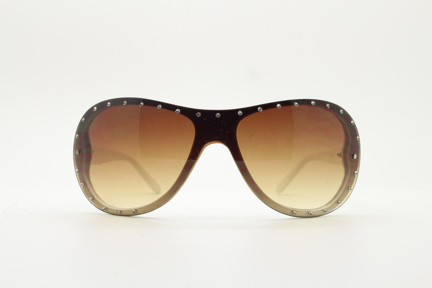 Y2K vintage visor aviator sunglasses with diamante. White wrap around mini mask shield design with curved mono lens. 2000s NOS. Rhinestone