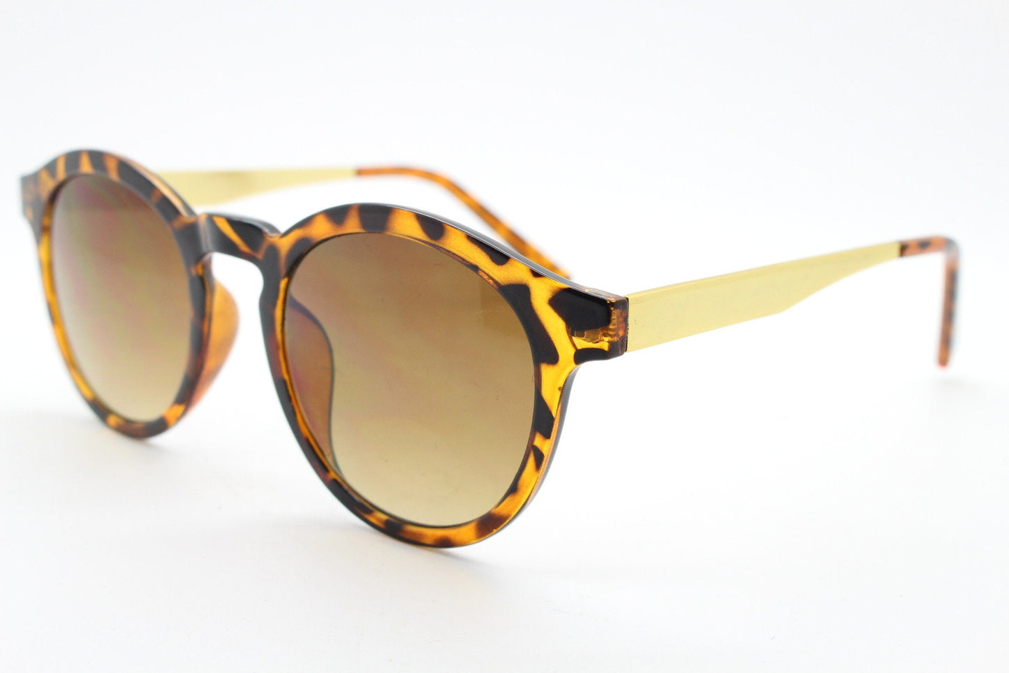 90s vintage round sunglasses. Tortoise 40s style frames with gold arms. Mens NOS