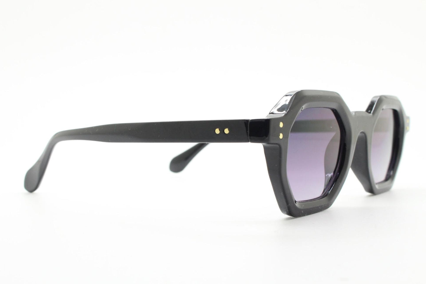90s vintage hexagon sunglasses. 6 sided black 60s design gloss low profile frame with graduating lenses. BNWT. NOS Octagon