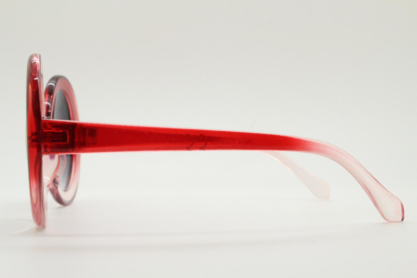 Y2k vintage oversized round sunglasses. Women's big 60s mod design transparent red to clear ombre frame with smoky black lenses. Unused BNWT