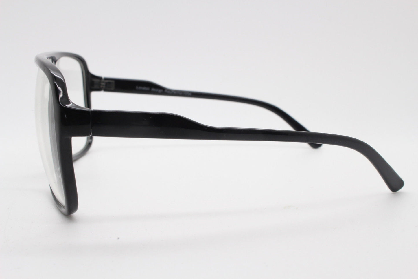 Y2K vintage square aviator glasses. 70s style black gloss optical frames. Mens aviators with clear lenses. Prescription eyeglasses. NOS