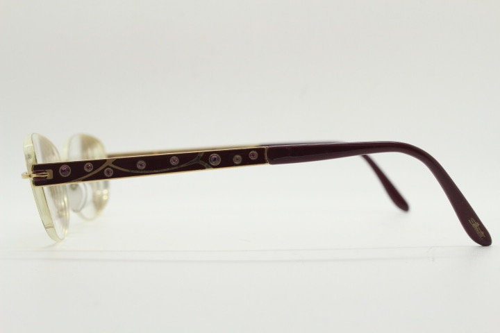 Silhouette rectangular frameless eye glasses made in Austria. Minimal optical frame with enamel and diamantes. Prescription RX. Rhinestone