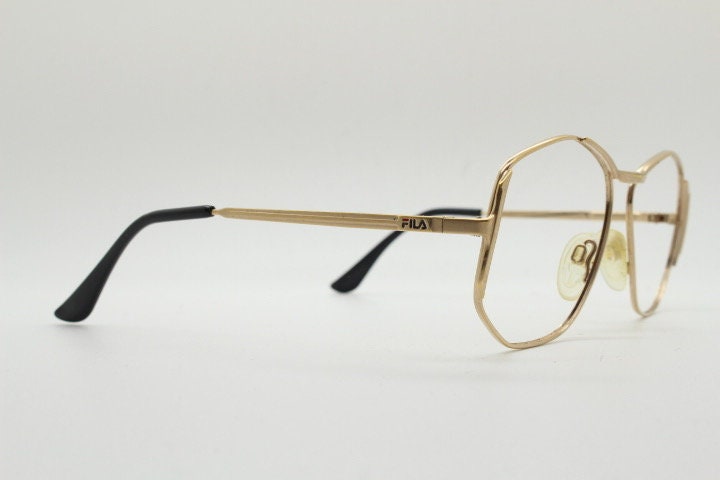 Fila 80s vintage hexagon eye glasses. Angular 6 sided metal optical frame. Mens prescription eyeglasses. RX spectacles. NOS