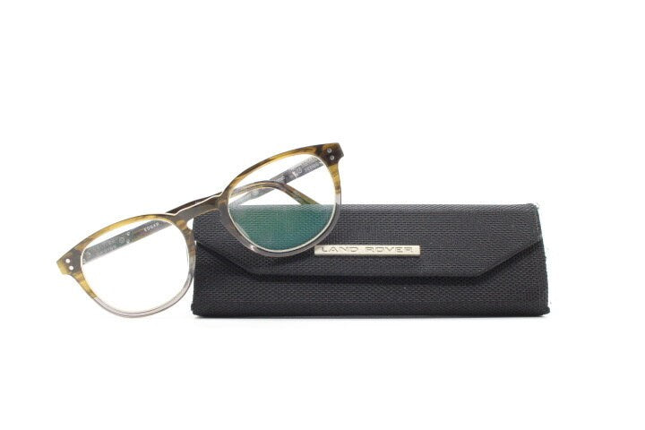Land Rover vintage round 40s design eye glasses.Mottled brown and grey acetate optical frame with keyhole bridge. Prescription RX