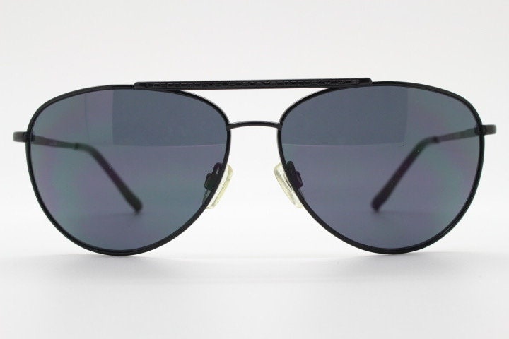 Gianfranco Ferre vintage teardrop aviator sunglasses made in Italy. Black gloss frame mens pilot aviators. Y2K New Old Stock