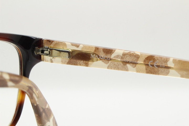 Max & Co cat eye glasses. Tortoise front acetate optical frame with crystal arms and brown camouflage. Womens vintage prescription RX