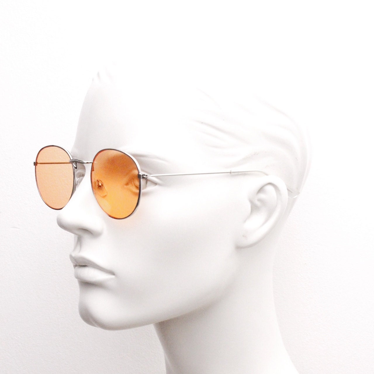 90s vintage round metal sunglasses, 60s style silver frame with blazing orange lenses. Unused. BNWT. Panto