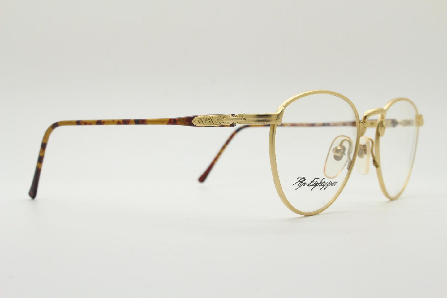 80s vintage round panto metal eye glasses by LS optical made in Italy. Satin finish yellow gold optical frames. Prescription RX. Unused BNWT