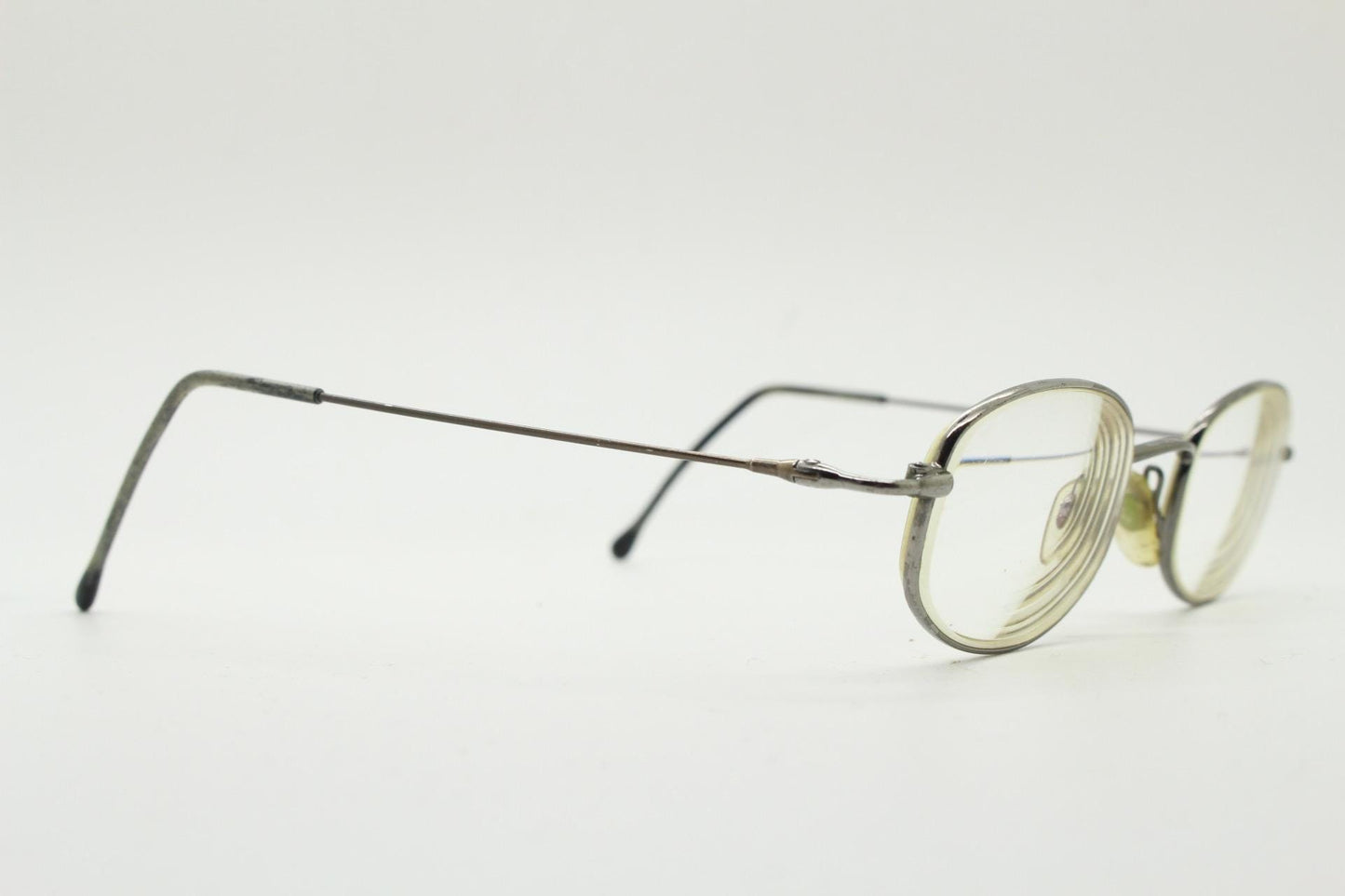 Giorgio Armani 90s vintage angular oval eye glasses made in Italy. Minimal grey chrome metal optical frame. Prescription RX spectacles