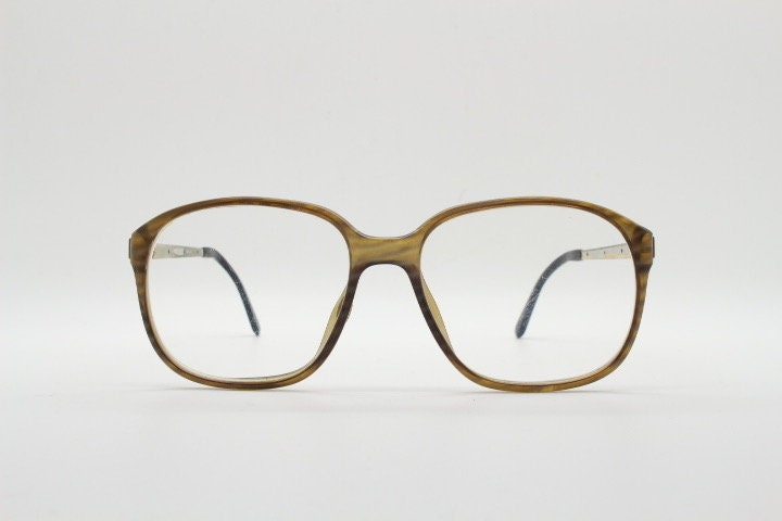 Christian Dior 70s vintage square eye glasses. Transparent mottled brown optical frame with gold and enamel arms. Mens Prescription RX