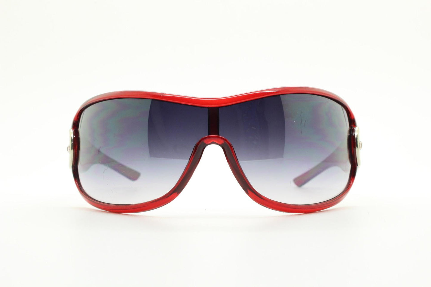 Y2K vintage visor sunglasses. Red massive mask mono lens wrap around with diamantes. Ghetto fabulous bling shield. 2000s NOS. Rhinestone