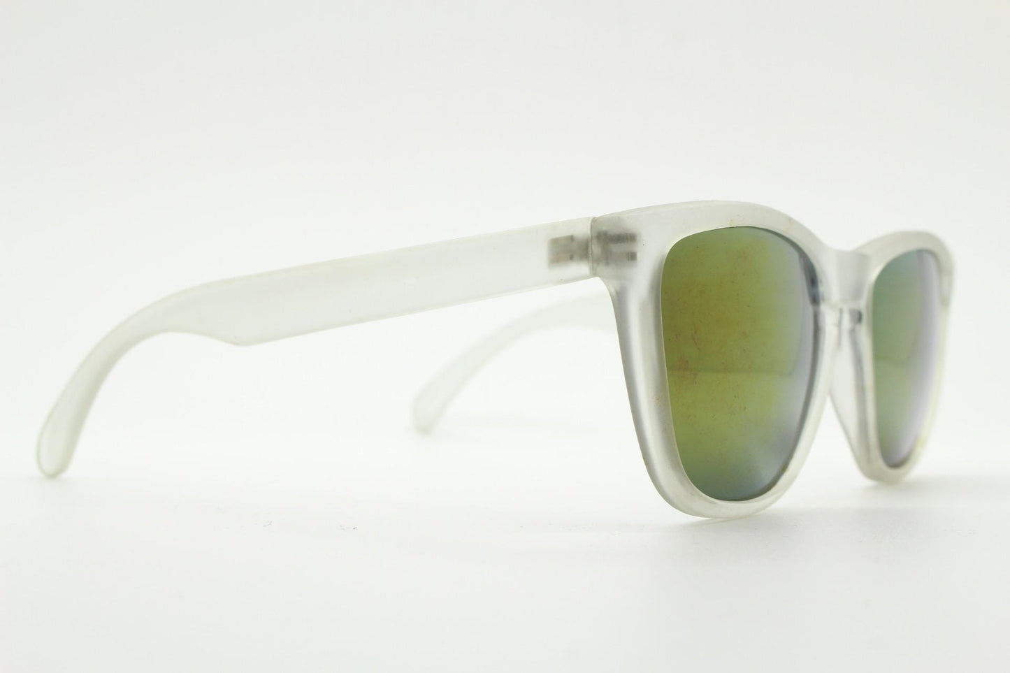 Vintage 80s square sunglasses. All time classic design in solid clear frosted frame with coloured mirror lenses. Rave party shades. NOS