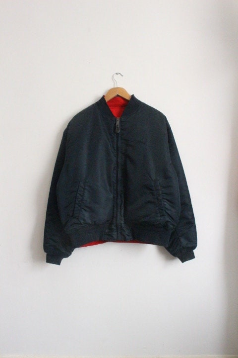 Schott NYC vintage reversible bomber jacket. Big spell out logo back in blue with red reverse side featuring white eagle. Flying MA 1.