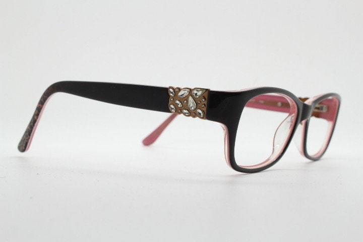 Oscar de la Renta vintage diamante eye glasses. Leopard print layered acetate optical frames. Womens prescription RX eyeglasses. Rhinestone