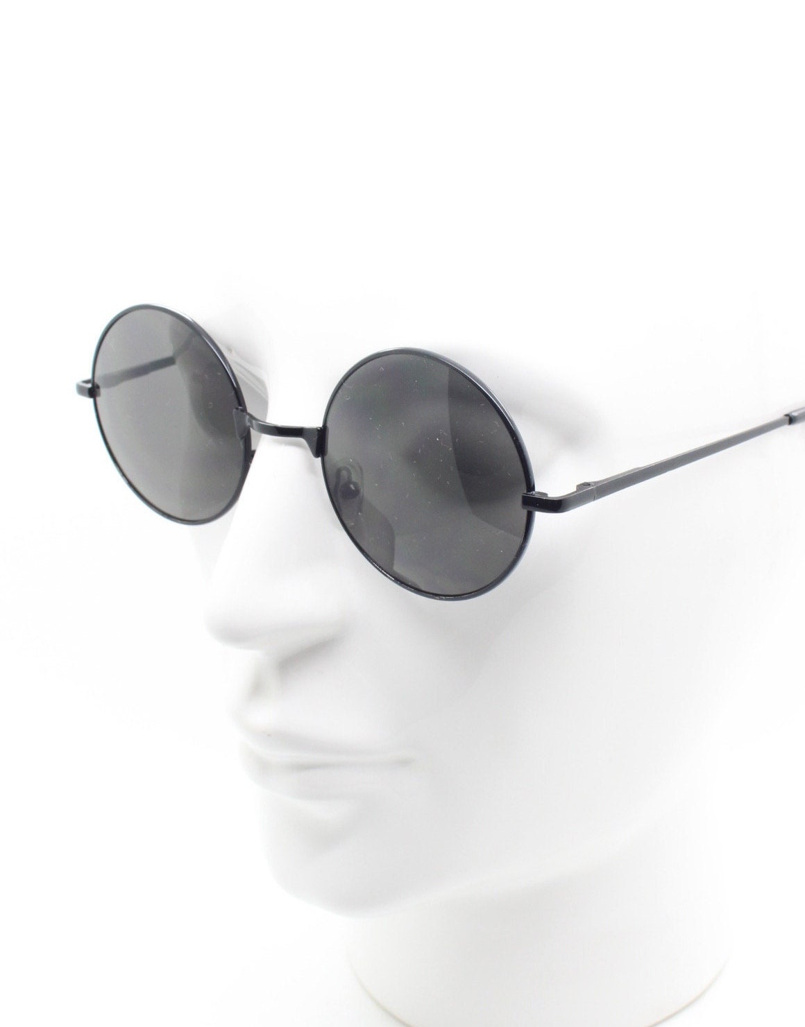 90s round vintage sunglasses. Small black metal frame with black lenses. 1920's style. John Lennon. Gojo Satoru. NOS